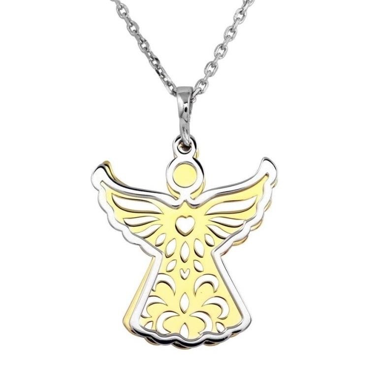 Sterling Silver Two-Tone  Angel Necklace