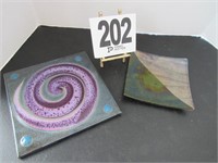 Art Glass Trivet & Small Tray (1 with Signature)