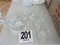 Glass Ice Bucket & (3) Glasses with Inscription
