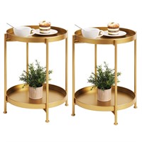 Tiita 2 Pack Round End Table Mental Side Table Nig
