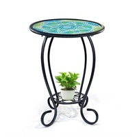 HONGLAND Mosaic Outdoor Side Table, 14" Round Pati