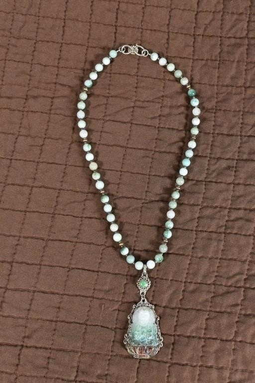 Sterling silver and Jadeite Buddha necklace, 3 Asi
