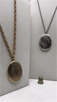 2 Locket Pendants On Chains & Thimble