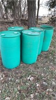 5 Green Barrels 35 Gallons