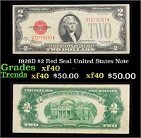 1928D $2 Red Seal United States Note Grades xf