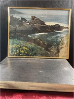 Coastal print, thin, brass frame