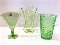 Lot of 3 Various Green Depression Vases