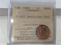 1949 1 Cent Iccs Certified Ms-64