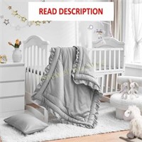 3 Pieces Crib Bedding Set Baby Ruffle Quilted