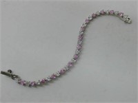 925 Marked Pink & Clear Hearts Bracelet