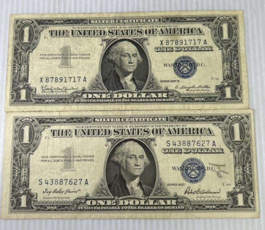 (2) One Dollar Blue Seal Silver Certificates
