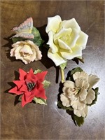 Jade Carved & Porcelain Flowers