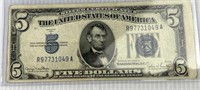 1934 D Washington DC Five Dollar Blue Seal Silver