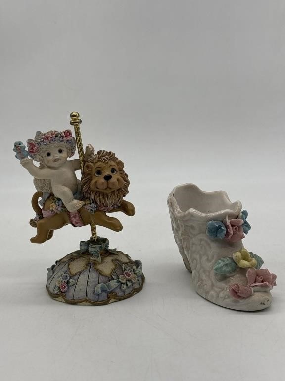 Ceramic Carousel Decor and Flower Shoe