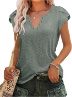 C845  TEMOFON Summer T-Shirts V-Neck Blouse, Green