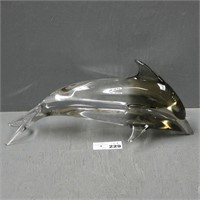 Large Heavy Art Glass Dolphin Signed - Chipped
