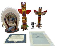 Indian pieces including totem poles - tallest