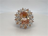 Orange and CZ Silver Ring