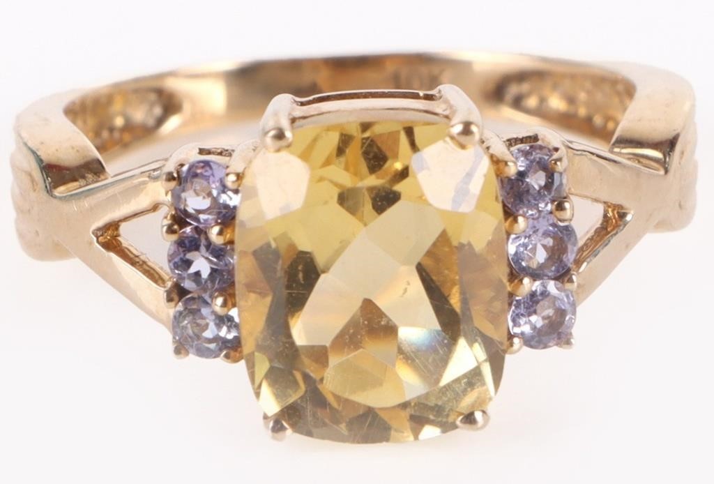 3.0CT CITRINE TANZANITE 10K YELLOW GOLD RING