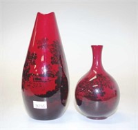 Two Royal Doulton Flambe Woodcut vases