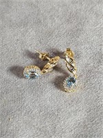 NATURAL 2.24 CT BLUE TOPAZ & DIAMOND EARINGS