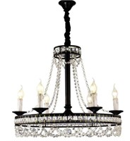 Vintage Chandelier 6 Lights, Crystal Pendants,