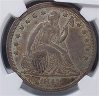 1847 $1 NGC AU 58