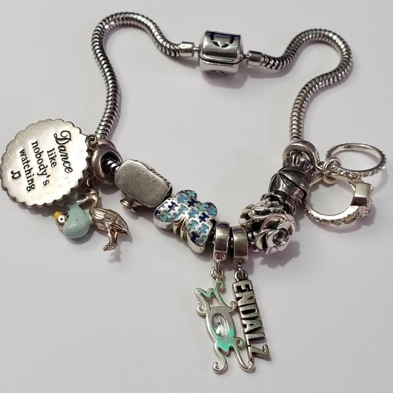 $700 Silver Pandora Stlye Beads Bracelet