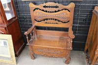 CARVED WOODEN DEACONS BENCH 34X14X44