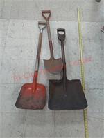 3 shovels, one w/ wood handle