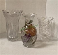 Lot of three vases including one hand painted -