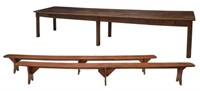 (3) FRENCH PINE FRAMHOUSE TABLE & BENCHES, 152"L