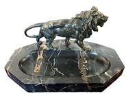 Art Deco Bronze and Marble Lion Desk Tray