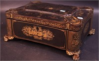 An antique lacquered box with inner tray,