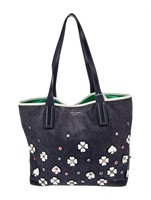 Kate Spade Blue Floral Silver-tone Open Top Tote