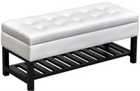 Tufted Faux Leather Ottoman w/Shoe Rack