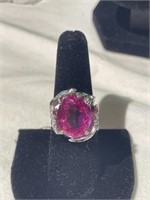 Pink Sapphire/White Topaz Ring - 925