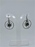 Modernist Sterling Silver Earrings With Malachite