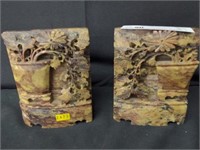 Oriental-Style Carved Alabaster Bookends