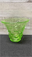 Hand Blown Bubble Green Uranium Glass Dish 5" Diam