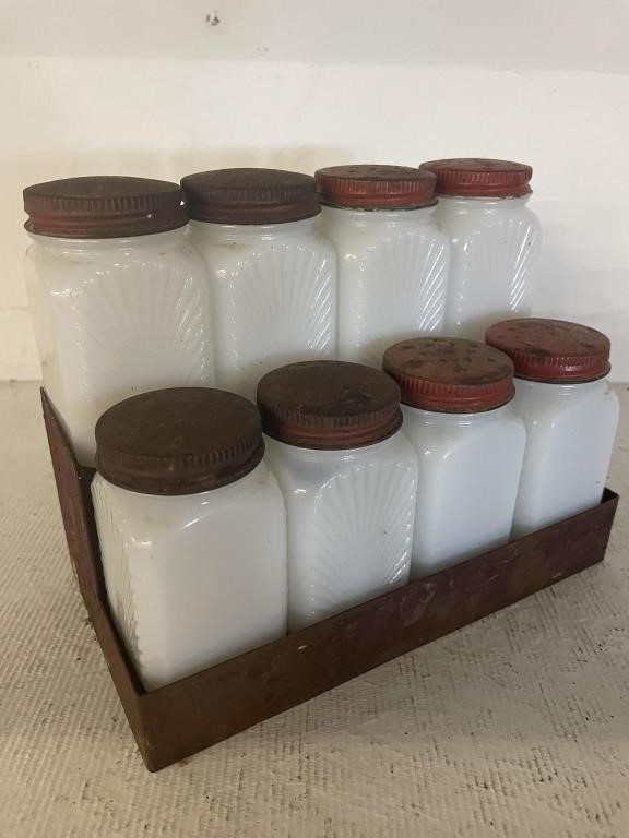 Vintage S/8 WG Spice Jars w/ Lids