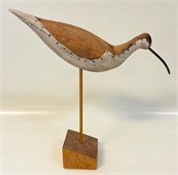 NICE CARVED WOOD SAND PIPER DECOY W STAND