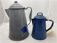 2 Granite Coffee Pots 7" & 9"