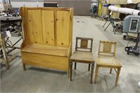 (2) VINTAGE KIDS CHAIRS WITH CHILDRENS BENCH