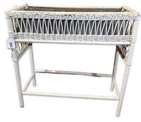 Antique White Painted Wicker Planter Stand