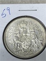 1959 Canadian Silver 50 Cent Coin