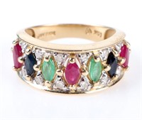 14K GOLD RUBY, EMERALD & TOPAZ DIAMOND LADIES RING