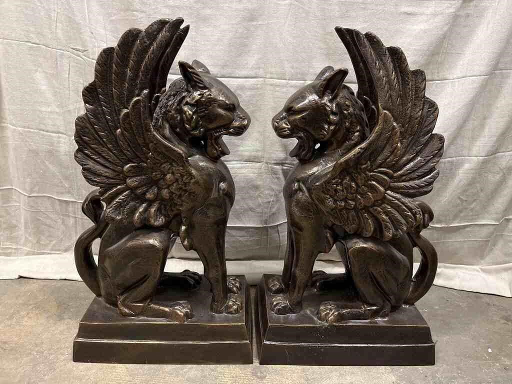 31" Metal Cast Iron Griffin Sculptures