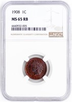 Coin 1908 Indian Cent NGC MS65 RB Nice!