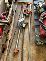 Two pipe clamps, Irving bar clamp and tile probe